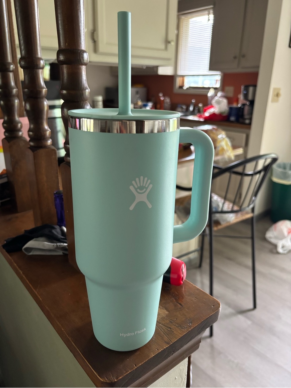 Hydro Flask Mint Green Travel Tumbler with Handle and Straw